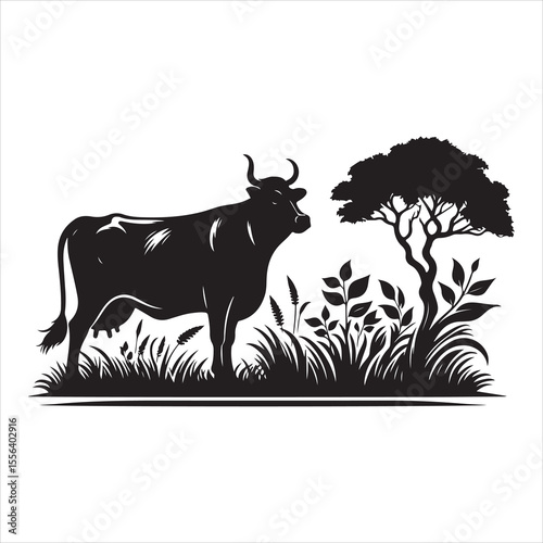 Majestic Cow Silhouette - A Symbol of Rural Life , black colour vactor 