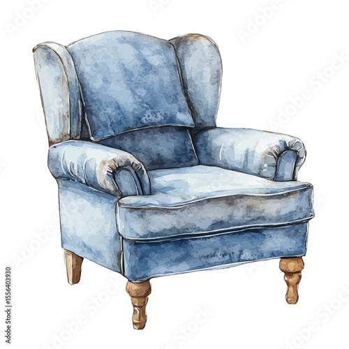 Armchair, watercolor clipart vector, isolated on a white background.