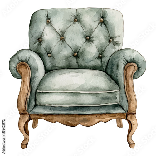 Armchair, watercolor drawing vector, isolated on a white background.