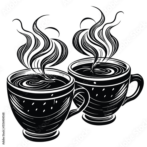 Two steaming coffee cups beverage