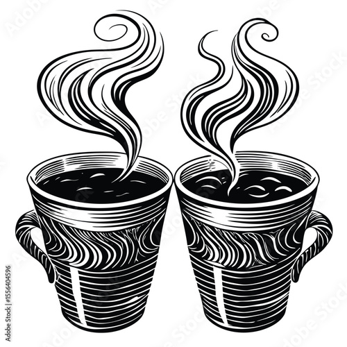 Two steaming coffee cups beverage