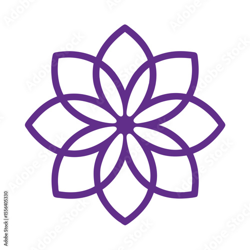 Geometric purple flower design with interconnected petals abstract