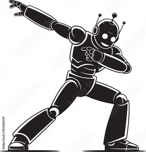 Cartoon robot performing a dab pose