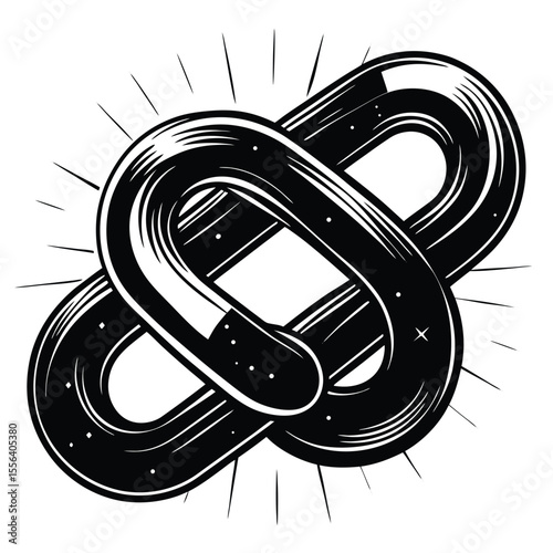 Intertwined black links with radiating lines white