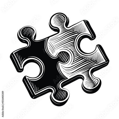 Interlocking puzzle pieces with hatching jigsaw connection