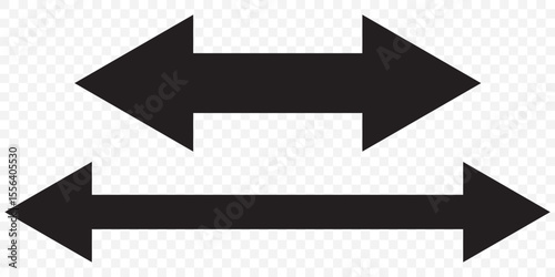 Dual sided arrow vector, icon, silhouette design. Semicircular curved thin, long double ended arrow vector design for website, app and logo design. Black Dual sided arrow icons on Transparent. EPS 10.