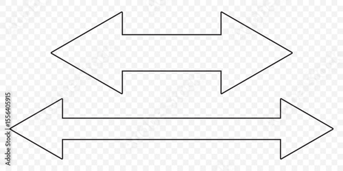 Dual sided black arrow. Horizontal dual sided long straight arrow signs. double arrow icon. Editable Stroke on Transparent Background. EPS 10.