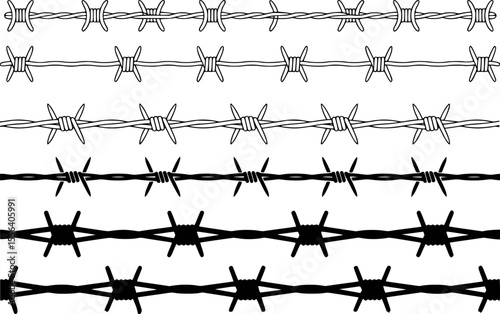 Black and white barbed wire patterns illustration security