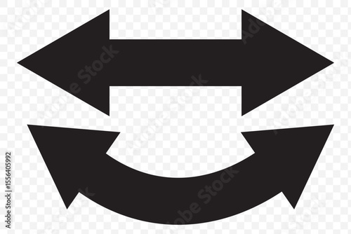 Dual sided arrow vector, icon, silhouette design. Semicircular curved thin, long double ended arrow vector design for website, app and logo design. Black Dual sided arrow icons on Transparent. EPS 10.
