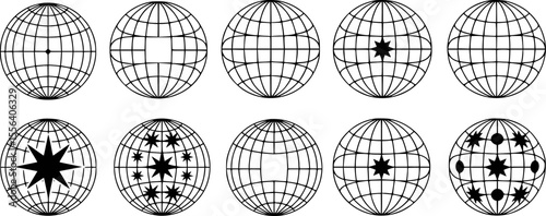 Black and white globes with celestial and geometric designs star circle