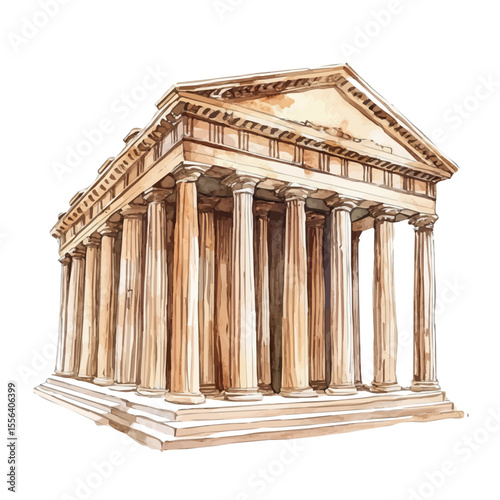 Archaeological Museums, watercolor drawing vector, isolated on a white background.