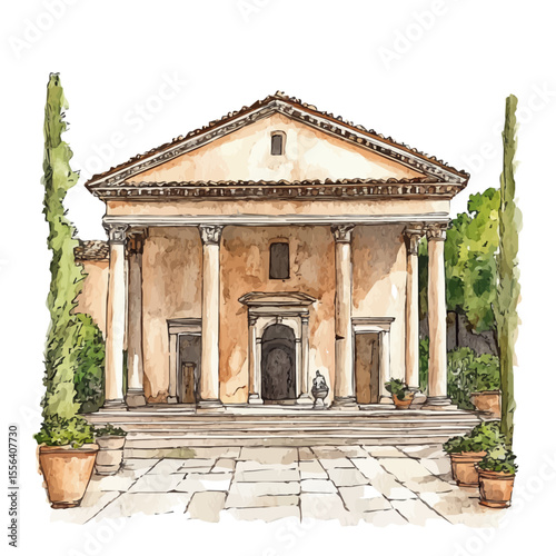 Archaeological Museums, watercolor clipart vector, isolated on a white background.