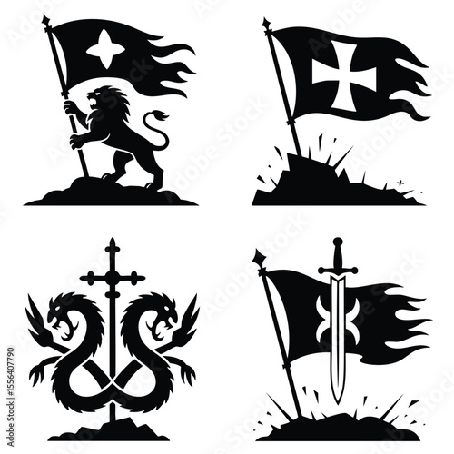 Pixel Art Heraldry: Four Iconic Medieval Emblems