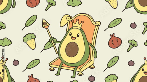 A royal avocado sitting on a golden throne 
