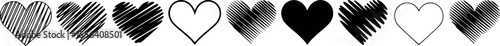 Black hearts with varied shading and outlines vector