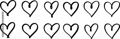 Black hearts hand drawn illustration white