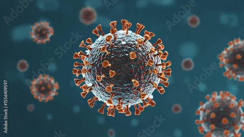 Detailed Visualization of Coronavirus Particles on a Dark Blue Background
