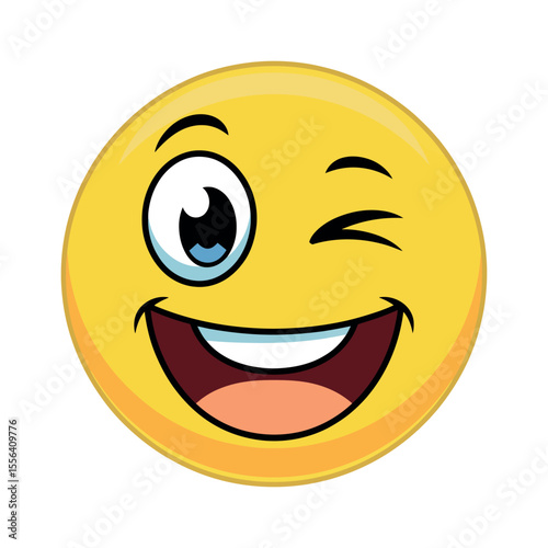 Animated Winking Face with a Wide Open Mouth Cartoon emoji winking eye and big smile emoji winking smile happy face cartoon graphic illustration
