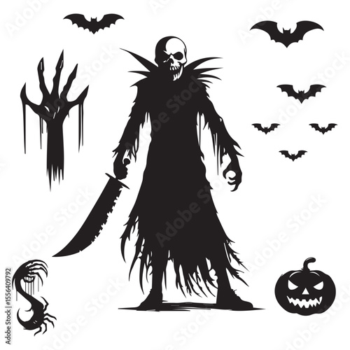Graceful witch silhouette vector art illustration for Halloween design