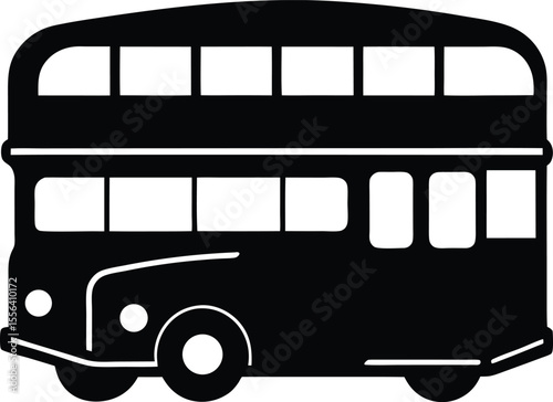 Classic double decker bus side view simple silhouette drawing