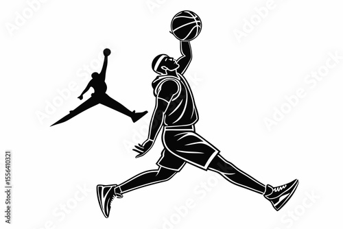 playing basketball a man sihouette black vector