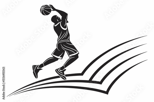 playing basketball a man sihouette black vector