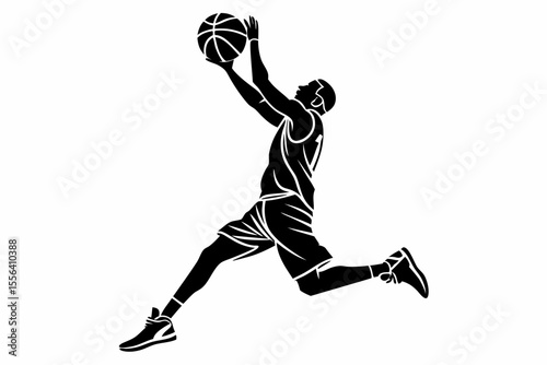 playing basketball a man sihouette black vector
