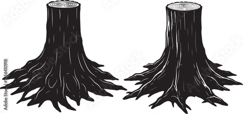 Old tree stump silhouette vector illustration