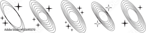 Swirling oval shapes with starbursts abstract black and white