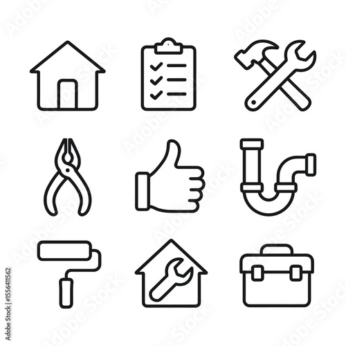Home repair construction vector icons. Outline symbols. Line design