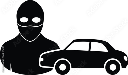 Masked person with car theft crime concept silhouette vector illustration.