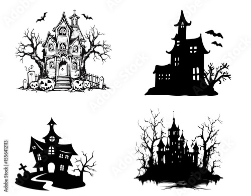 Haunted Zombie House in Dark Spooky Night