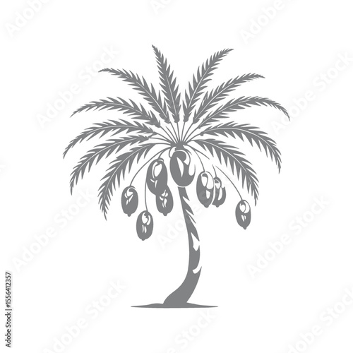 Monochrome Illustration of Palm Tree with Dates
