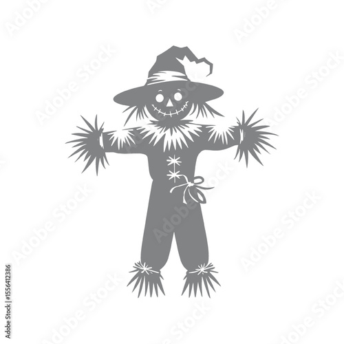 Smiling Scarecrow in a Witch's Hat Illustration for Autumnal Decorations