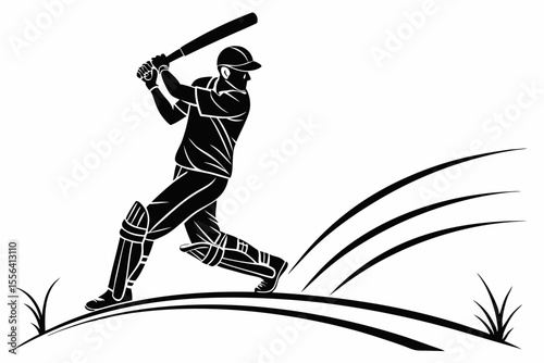 playing cricket a man sihouette black vector