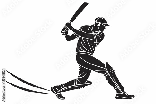 playing cricket a man sihouette black vector