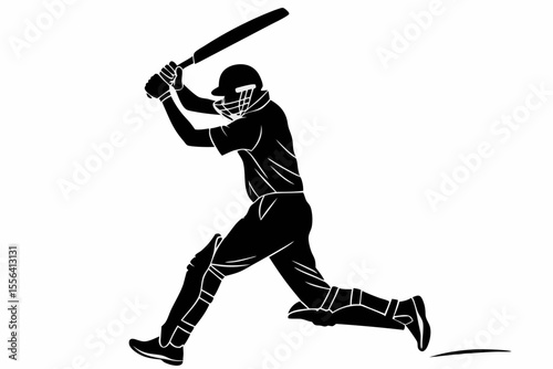 playing cricket a man sihouette black vector