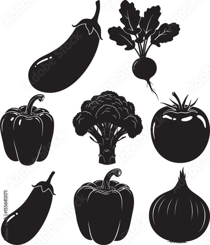 Healthy vegetable assortment silhouette vector illustration