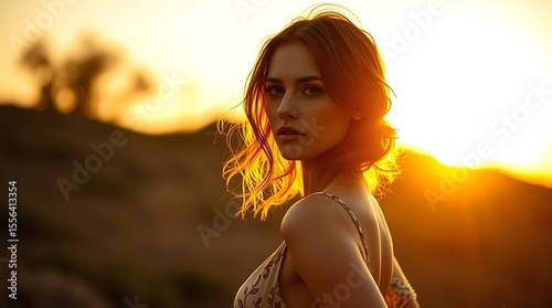 Woman model portrait with hand-painted floral dress