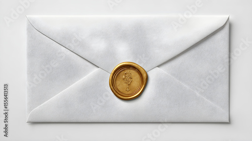 Elegant White Envelope with Gold Wax Seal Detail