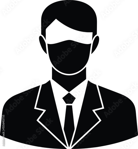 Man in suit wearing face covering silhouette vector illustration.