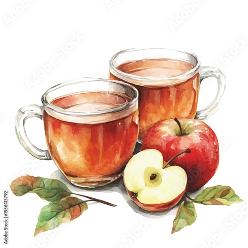 watercolor of Apple Cider Mugs, vector, isolated on a white background.