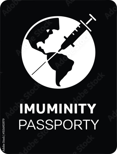 World globe with syringe injection passport silhouette vector illustration.