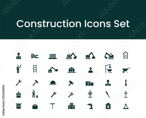 "Construction Icon Bundle | High-Quality Silhouette Vector Set Featuring Tools, Vehicles & Workers for Industrial Projects, Architecture Designs & Engineering Presentations"