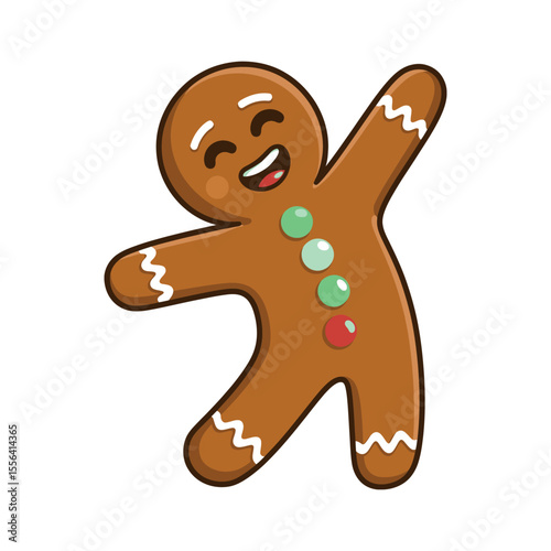Cheerful Cartoon Gingerbread Man with Raised Arms Happy gingerbread man arms raised decorated icing gingerbread man gingerbread cookie christmas holiday cartoon character illustration