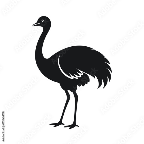 Ostrich silhouette flat vector icon on white background.