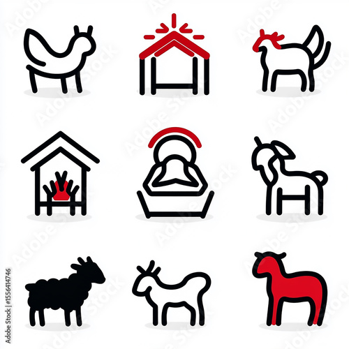 Nativity Scene Icons: Pixel Art for Christmas Designs