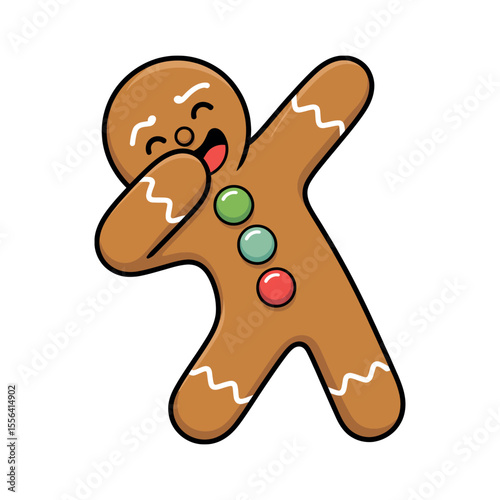 Fun Dancing Gingerbread Man in a Festive Dabbing Pose Cartoon gingerbread man doing dabbing dance pose gingerbread man christmas cookie dabbing dance cartoon