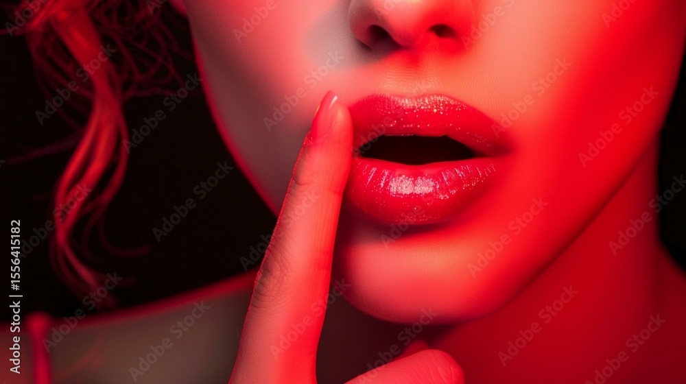 Fototapeta premium Shh gesture on woman's lips