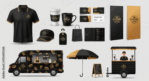 Elegant Coffee Shop Branding Mockup  Stationery, Apparel & Food Truck Design